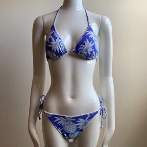 Jag peri blue triangle top tie side pineapple bikini set